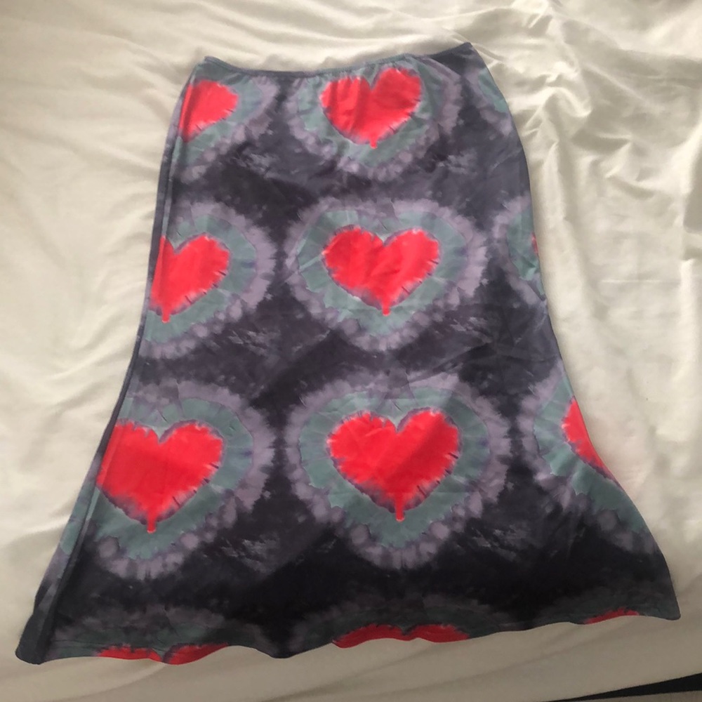 a long skirt with a tie dye pattern